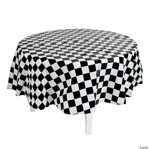 Black & White Checkered Round Plastic Tablecloth