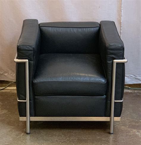 Le Corbusier Style Black Leather and Chrome Chairs at 1stDibs