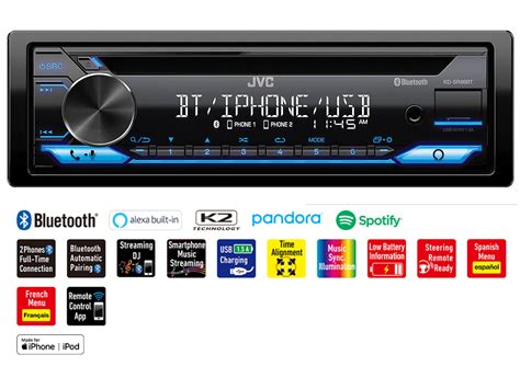 JVC KDSR86BT Single Din Car Stereo CD Player, With High Power Amplifier, AM/FM Radio, Bluetooth ...