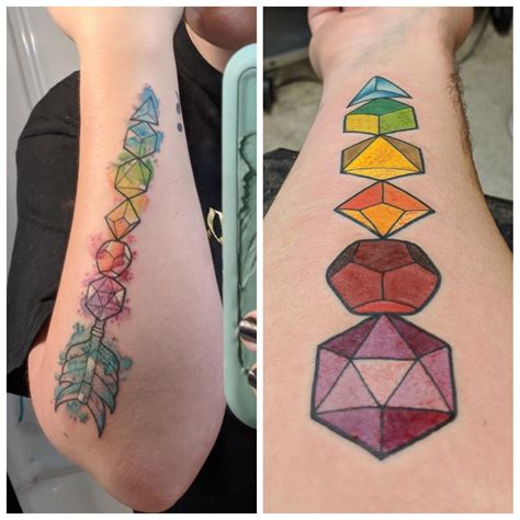 Fresh polyhedral dice by Tyler Porter @ The Enemy Tattoo in Everett, WA for Hubby and I : r/tattoos