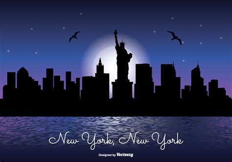 New York Night Skyline Illustration - Download Free Vector Art, Stock Graphics & Images