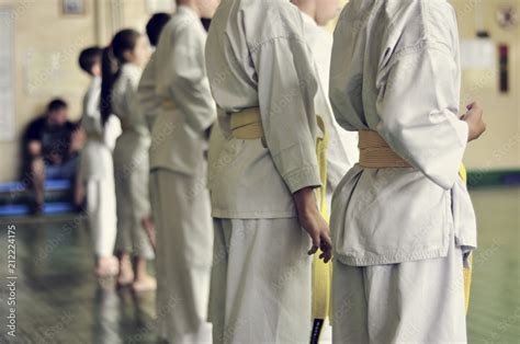 Kids of karate. Training and exam in karate. Stock Photo | Adobe Stock