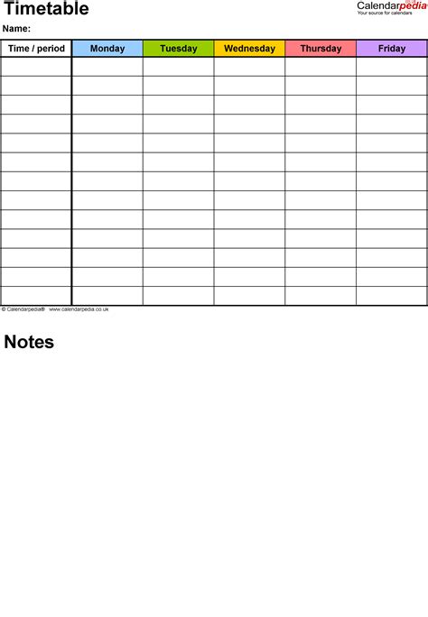 Timetable templates for Microsoft Excel - free and printable