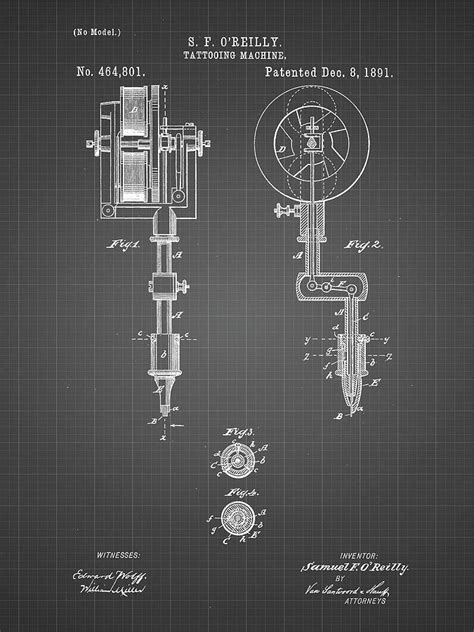 Pp814-black Grid First Tattoo Machine Patent Poster Digital Art by Cole ...