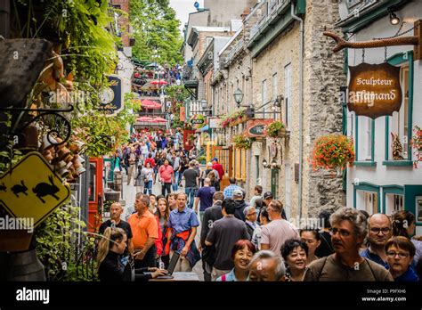 Famous historic shopping street Petit Champlain in Quebec City Canada ...