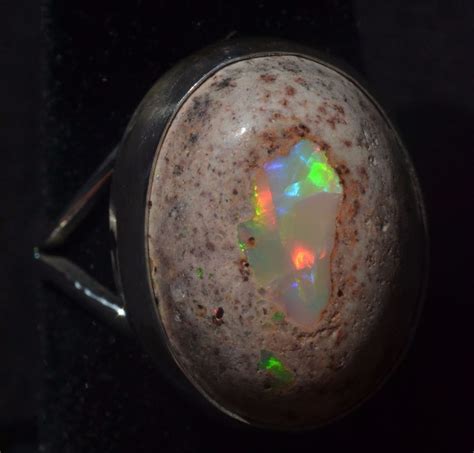 MEXICAN MATRIX COLOURFUL FIRE OPAL .925 STERLING SILVER RING Sz7.75 ...