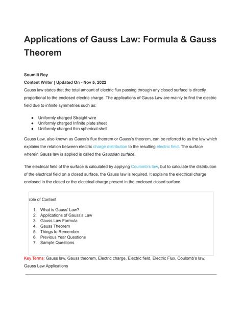 SOLUTION: Applications of gauss law formula gauss theorem - Studypool