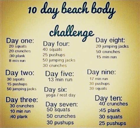 10 day beach body | Beach body challenge, Fitness body, Workout challenge