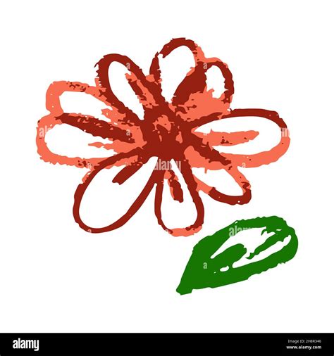 Cute icon in hand draw style. Flower. Drawing with wax crayons, children's creativity. Vector ...