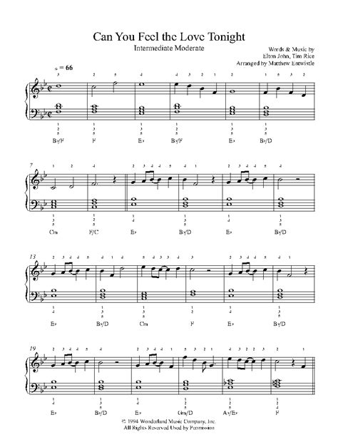 Can You Feel The Love Tonight by Elton John Piano Sheet Music ...