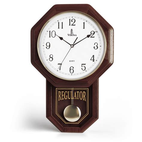 Pendulum Wall Clock - Decorative Wood Wall Clock with Pendulum - Schoolhouse Clock Regulator ...