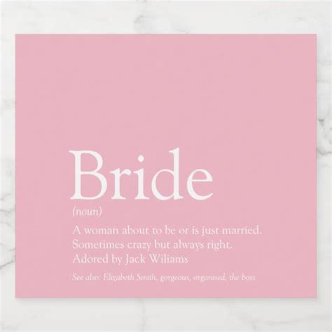 Bride Definition, Bridal Shower, Wedding Beer Bottle Label | Zazzle.com ...