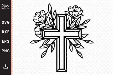 Flower Cross SVG, DXF, PNG, Religious Cross SVG Cut files By decobrush ...