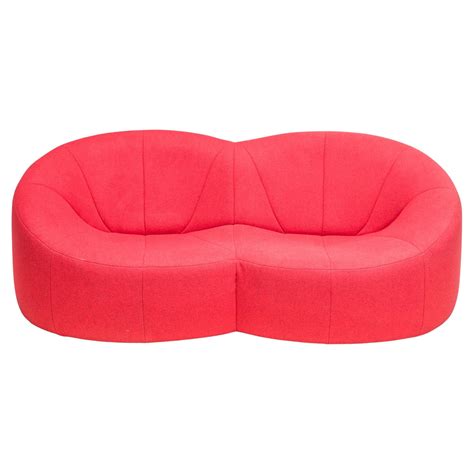 Ligne Roset Smala Fabric Sofa Red Three-Seat Sofa Bed Function Couch at 1stDibs