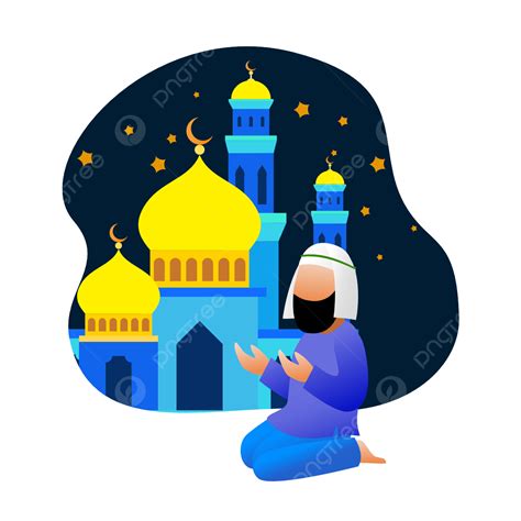 Night Prayer Clipart Transparent Background, Ramadan Prayer In Starry ...