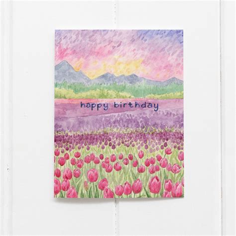 Birthday Card / Tulips Birthday Card / Greeting Card / Watercolor Card / Happy Birthday / Floral ...