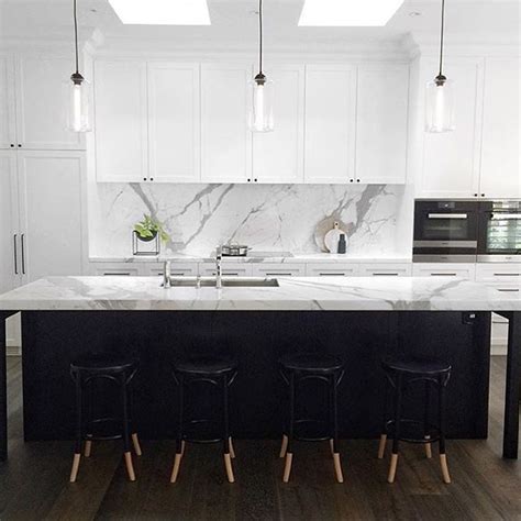 Breathtaking Black Kitchen Island With White Marble Top Wood Table