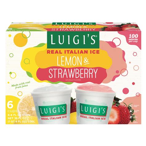 Luigi's Lemon & Strawberry Real Italian Ice, 6 fl oz, 6 count - Walmart.com