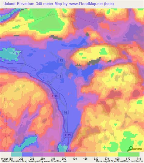 Elevation of Ualand,Norway Elevation Map, Topography, Contour