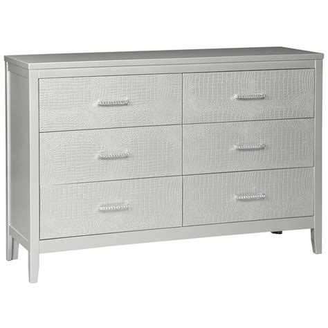 Ashley Furniture Olivet 6 Drawer Double Dresser in Metallic Silver | BushFurnitureCollection.com