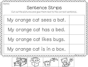 Reading Comprehension Sentence Strips by Natalie Lynn Kindergarten