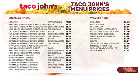 Updated Taco John's Menu Prices + Daily Specials (2024)