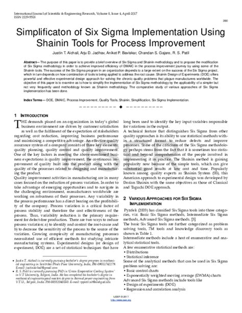 (PDF) Simplificaton of Six Sigma Implementation Using Shainin Tools for Process Improvement ...