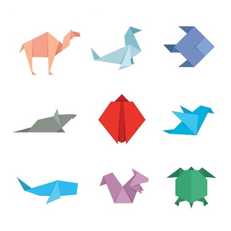 Cute japanese origami paper art animal illustration set | Premium Vector