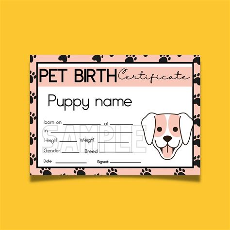 FREE DOWNLOAD Printable Pet Birth Certificate for your dog - puppy birth certificate