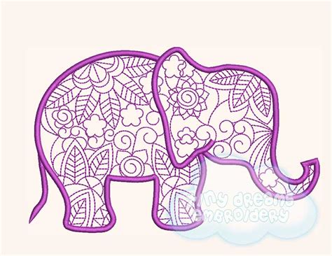 Elephant outline mandala embroidery design - Tiny Dreams Embroidery