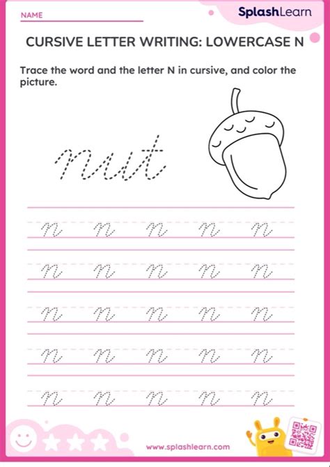 Cursive Letter Writing: Lowercase N — Printable ELA Worksheet