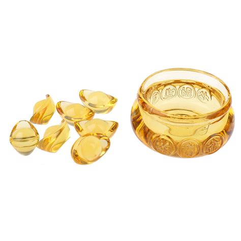 cherrya Feng Shui Chinese Crystal Gold Ingots Wealth Treasure Bowl ...