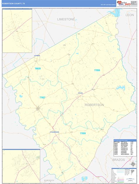 Robertson County, TX Zip Code Wall Map Basic Style by MarketMAPS - MapSales