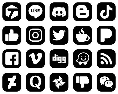 20 Modern White Social Media Icons on Black Background such as ...