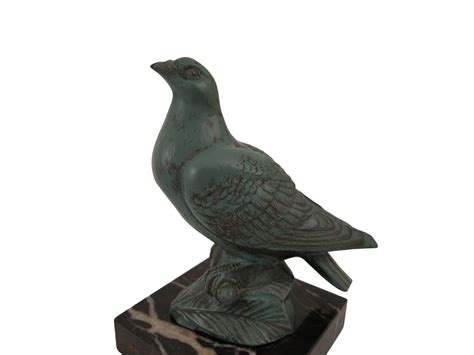 Art Deco Pigeon Statue on Marble Base, 1930s French Bird Racing Trophy