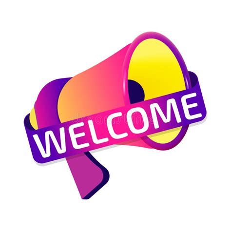 Welcome Banner Label, Badge Icon with Megaphone. Flat Design Stock ...