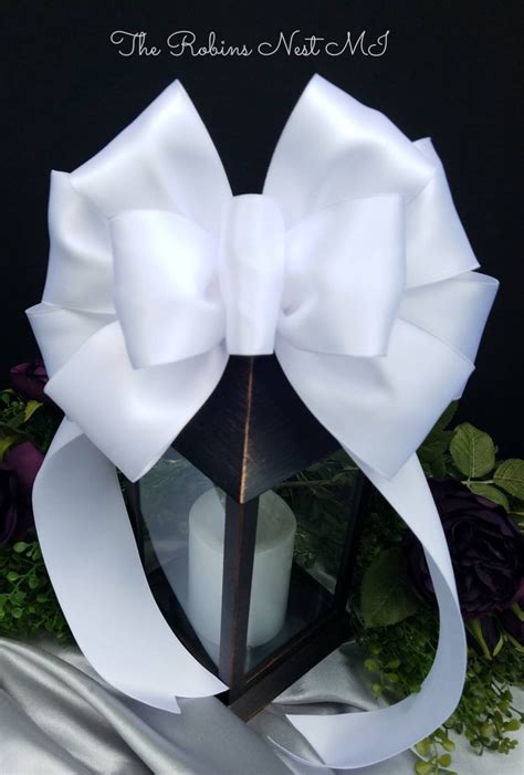 White Bows Satin Ribbon Bow Wedding Wreath Lantern Home - Etsy