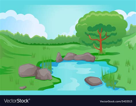 Cartoon pond scene Royalty Free Vector Image - VectorStock