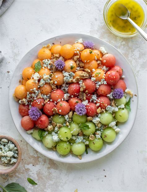 Melon Ball Salad - Savory Melon Ball Salad with Lemon Vinaigrette