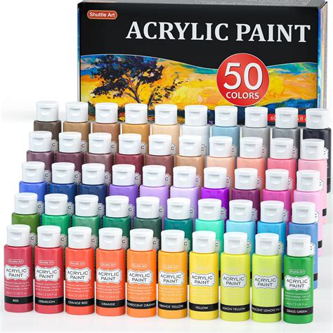 Buy Shuttle Art Acrylic Paint, 50 Colors Acrylic Paint Set, 2oz/60ml ...