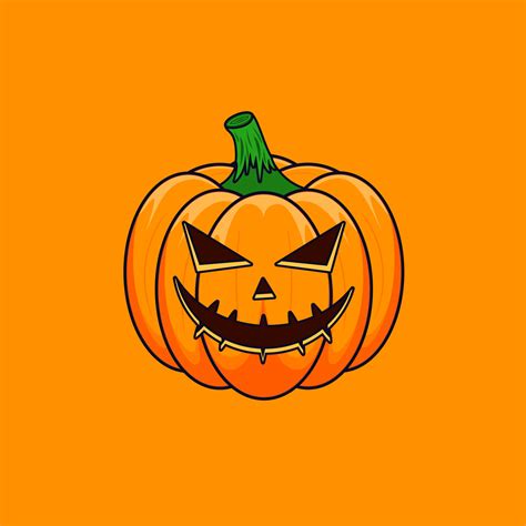 Halloween Cartoon Outline Pumpkin isolated on orange background. The ...