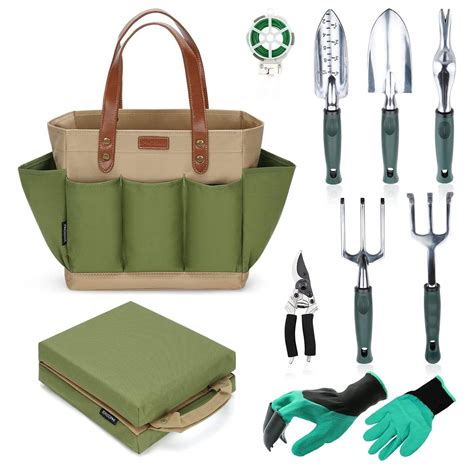 Garden Tool Tote Solid Bag with 11 Piece Hand Tools,Best Gardening Gift ...