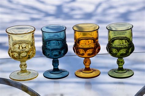 Vintage Multi Colored Wine Glasses Set of 4, circa 1950's, Tiffin Franciscan, Vintage Heavy ...