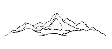 Hand Drawn Mountains Sketch Landscape with Hills and Peaks. Stock ...