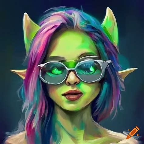Detailed artwork of a goblin girl with sunglasses