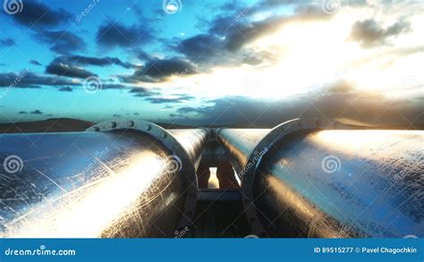 Pipeline Transportation Oil, Natural Gas or Water in Metal Pipe. Oil Concept. 3d Rendering ...