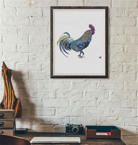 Rooster // Blue Hen // Art Print // UD // Blue Rooster 13x19 | Etsy