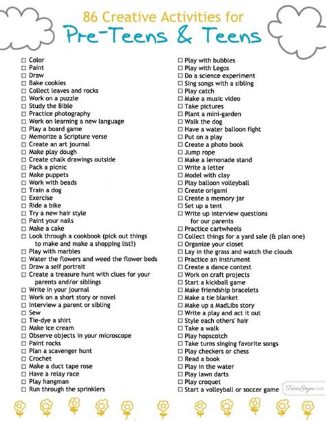 86 Creative Activities for Pre-Teens & Teens {Plus Printable!} | Activities for teens, What to ...