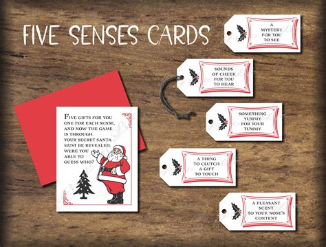 Five Senses Gift Tags & Card. Secret Santa Exchange. Instant | Etsy