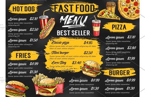 Fast Food Restaurant Menu Vector Sketch Posters